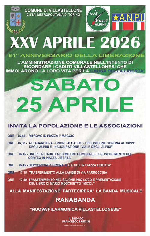 Solennità civile del XXV Aprile 2026